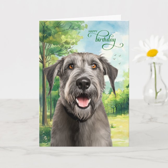 Wolfhound Dog Birthday Wishes Park with Oaks Kort (Liten växt)