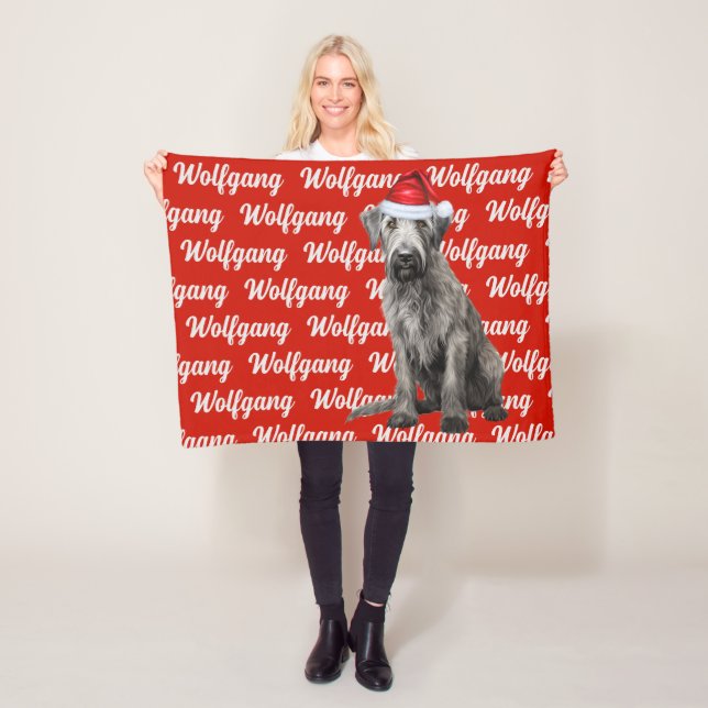 Wolfhound Dog with Name Patterned Christmas Fleecefilt (På plats)