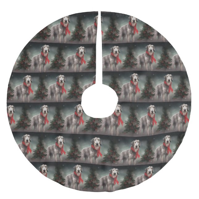 Wolfhound Hund under julen i Snö Julgransmatta Borstad Polyester (Framsidan)