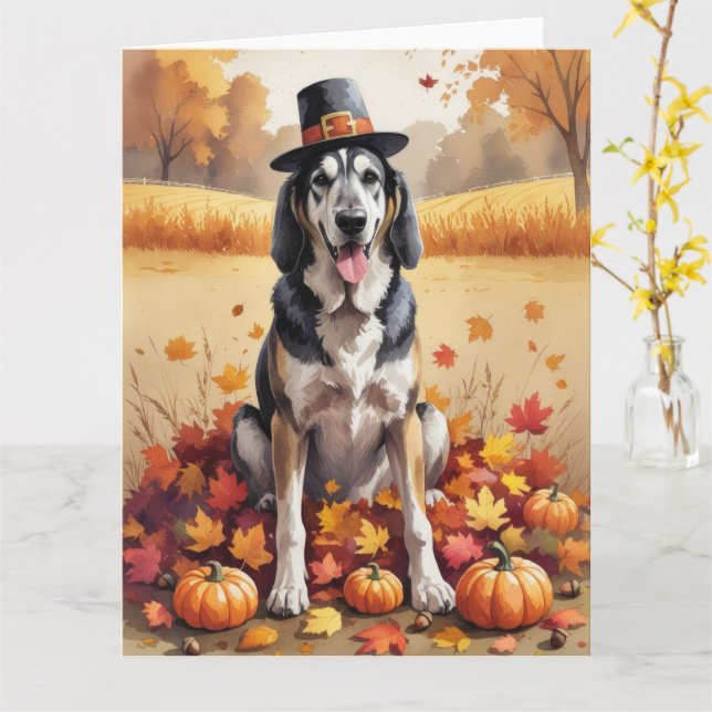 Wolfhound in Höst löv Thanksgiving Art Kort (Gul blomma)