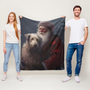Wolfhound med Jultomten julafton Fleecefilt