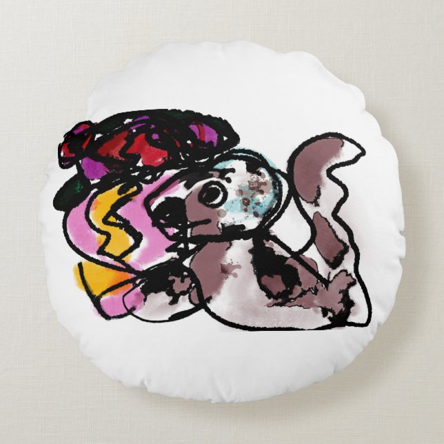 Wolfhound och blommor glädje rund kudde (Framsidan)