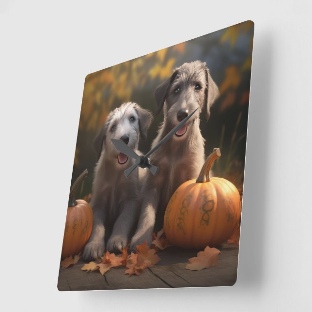 Wolfhound Puppy Autumn Delight Pumpkin Fyrkantig Klocka (Vinkel)