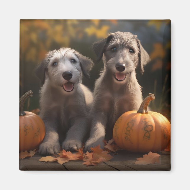Wolfhound Puppy Autumn Delight Pumpkin Magnet (Framsidan)