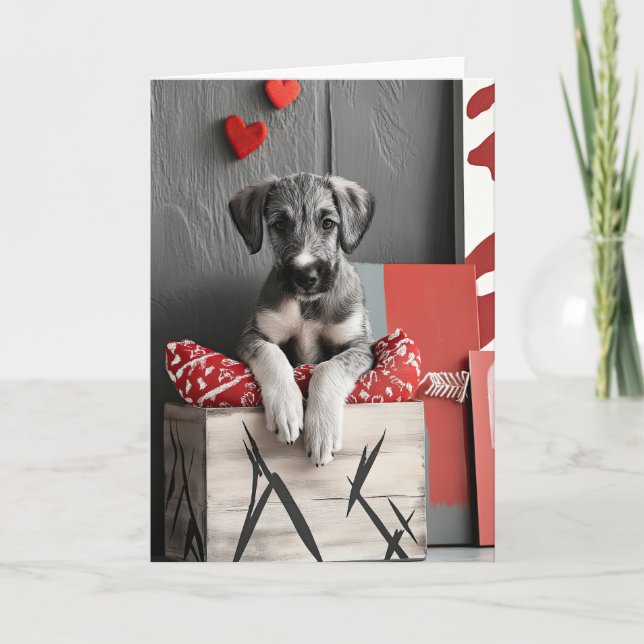 Wolfhound Puppy Valentine Card Tack Kort (Framsida)