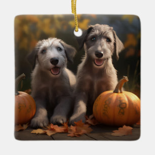 Wolfhound Valp Höstglädje Pumpa Julgransprydnad Keramik