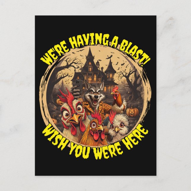 "Wolfman Manor Selfie" Cheesy Chicken Vykort (Framsida)