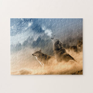 Wolfs Howl på Kallet Foggy Starry Star Fall Natt Pussel