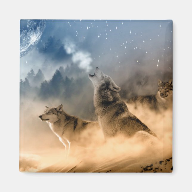Wolfs Howl på Kallet Foggy Starry Star Fall Night Magnet (Framsidan)