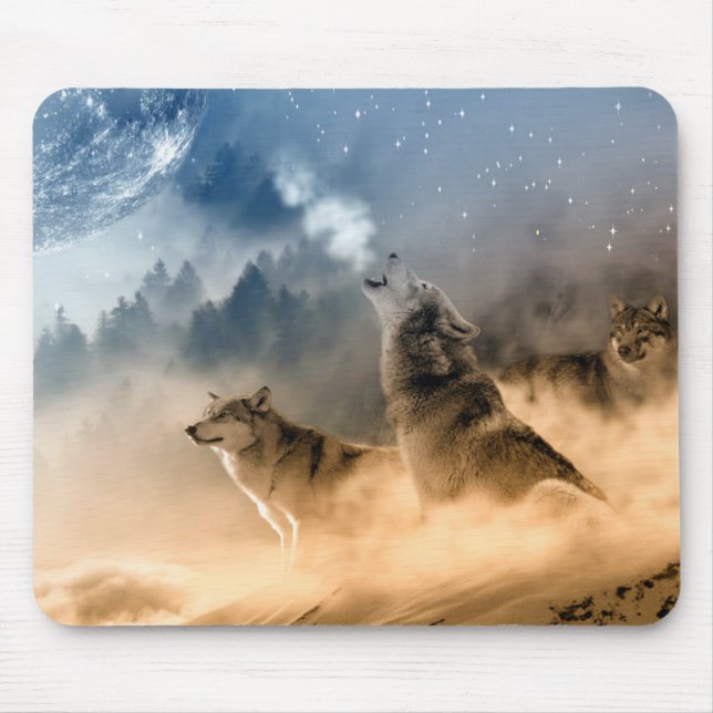 Wolfs Howl på Kallet Foggy Starry Star Fall Night Musmatta (Framsidan)