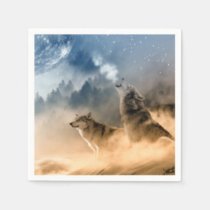 Wolfs Howl på Kallet Foggy Starry Star Fall Night Pappersservett