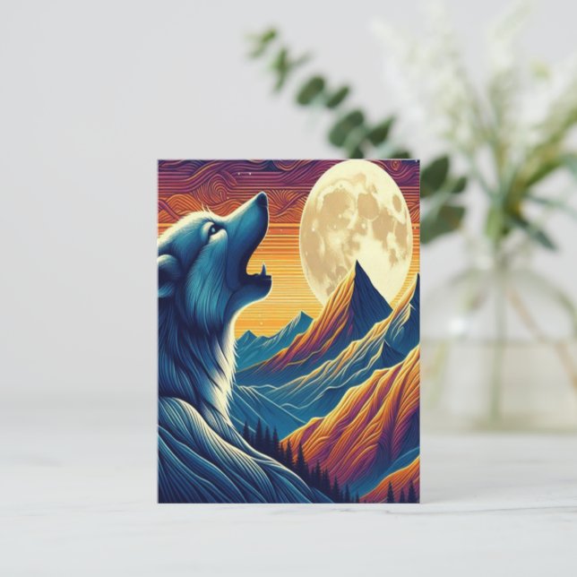 Wolfs Moonlit Howl Vykort (Stående Fram)