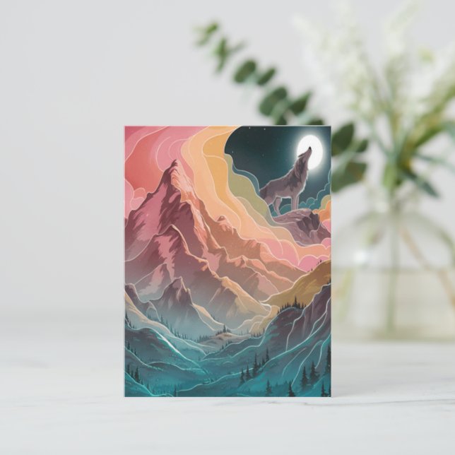 Wolfs Moonlit Howl Vykort (Stående Fram)
