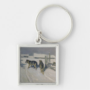 Wolfs vinternatten, c.1910 fyrkantig silverfärgad nyckelring