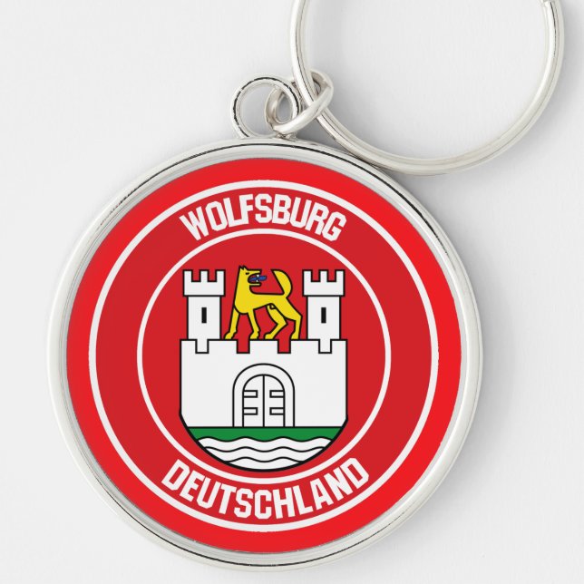 Wolfsburgrundans emblem rund silverfärgad nyckelring (Framsidan)