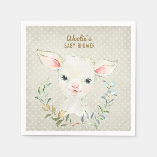 Wollie Lambert Cute Lamb Napkin - Baby Shower Pappersservett (Framsidan)
