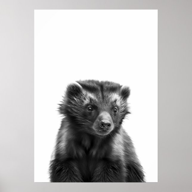 Wolverine Woodland Modern Porträtt svart vit Poster (Framsidan)