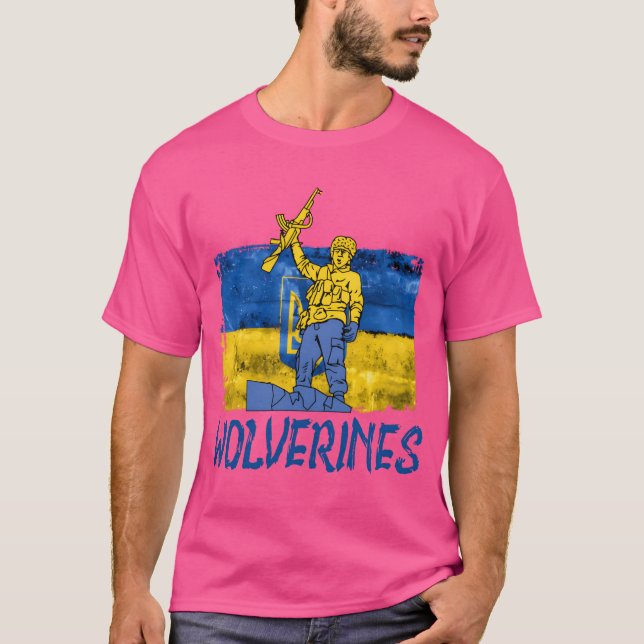 Wolverines Stöd Ukraina Ukraina Wolverines retr T Shirt (Framsida)