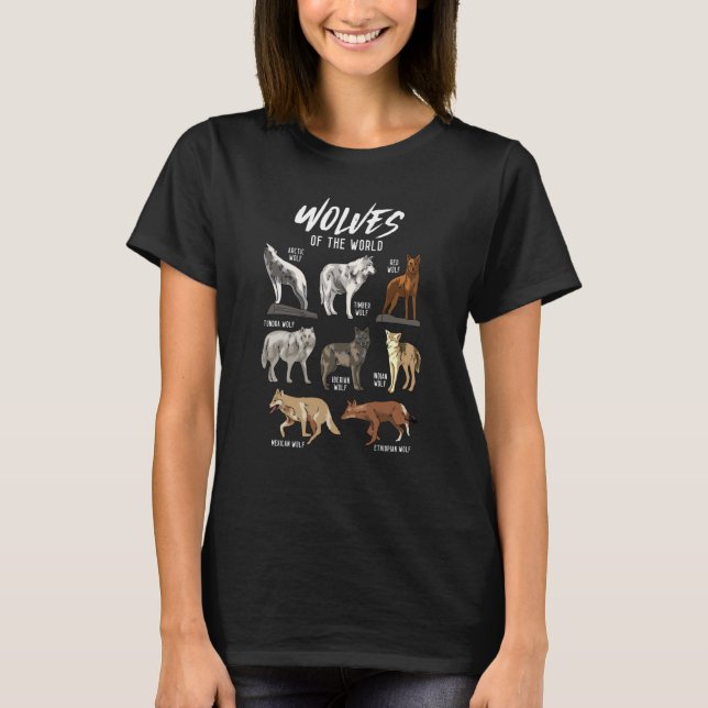 Wolves Animals of the World Wolf Hunter Educationa T Shirt (Framsida)