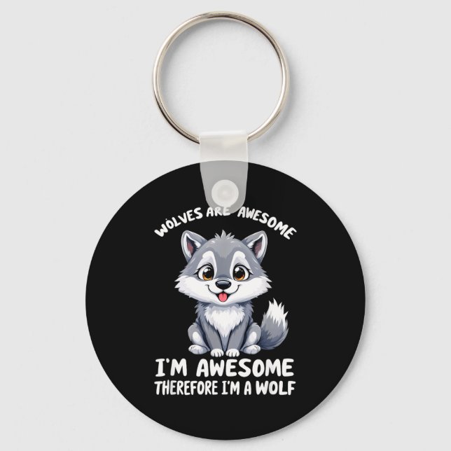 Wolves Are Awesome Funny Wolf Gif Zookeeper  Nyckelring (Framsida)