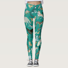 Wolves of the world Turquoise pattern Leggings