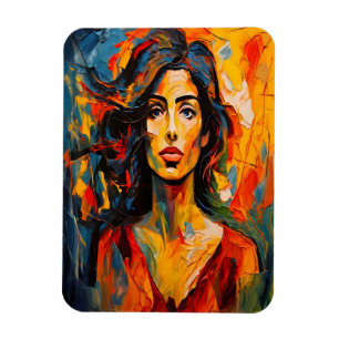 Woman Abstrakt Porträtt Art, djärv uttryckssymbol Magnet