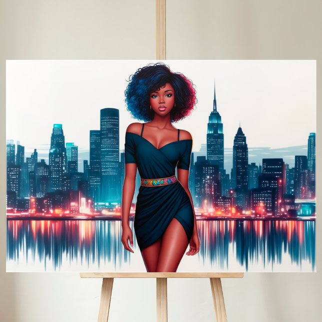 Woman african american City elegant dam dress Canvastryck (Skapare uppladdad)