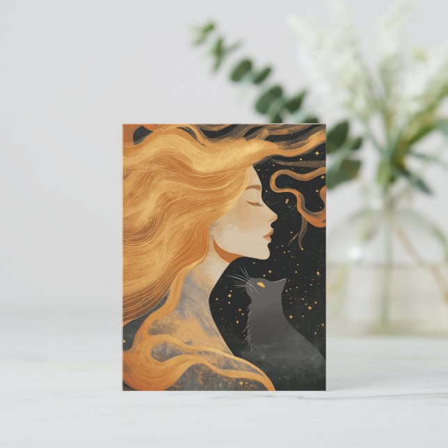 Woman and a Cat Vykort (Stående Fram)