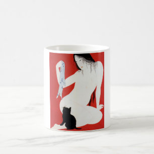 Woman and Black Kitten, Takahashi Shotei Kaffemugg