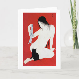 Woman and Black Kitten, Takahashi Shotei Kort