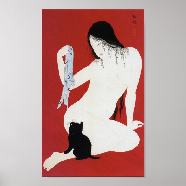 Woman and Black Kitten, Takahashi Shotei Poster (Framsidan)