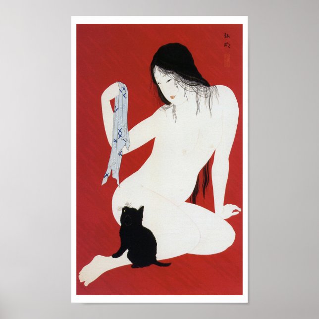 Woman and Black Kitten, Takahashi Shotei Poster (Framsidan)