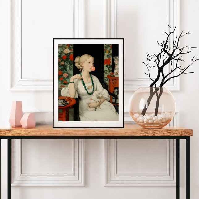 Woman and Dog Pink Bubble Gum Bubble Colorful Poster (Skapare uppladdad)