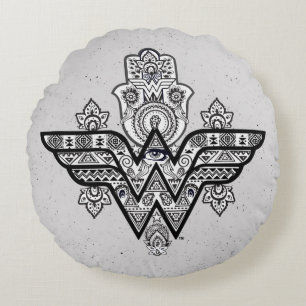  Woman Andlig Paisley Hamsa-Logotypen Rund Kudde