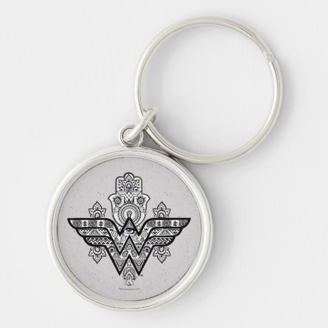  Woman Andlig Paisley Hamsa-Logotypen Rund Silverfärgad Nyckelring (Framsidan)