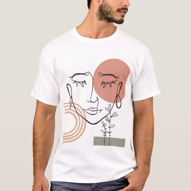 Woman ansikte, en rad teckning. contemporary t shirt (Framsida)