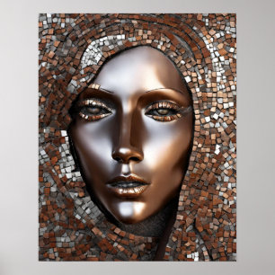 Woman Ansikte Mosaic Copper Silver Poster