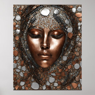 Woman Ansikte Mosaic Copper Silver Wall Art Poster