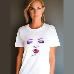 Woman Ansikte Porträtt Pout Colorful Makeup T Shirt