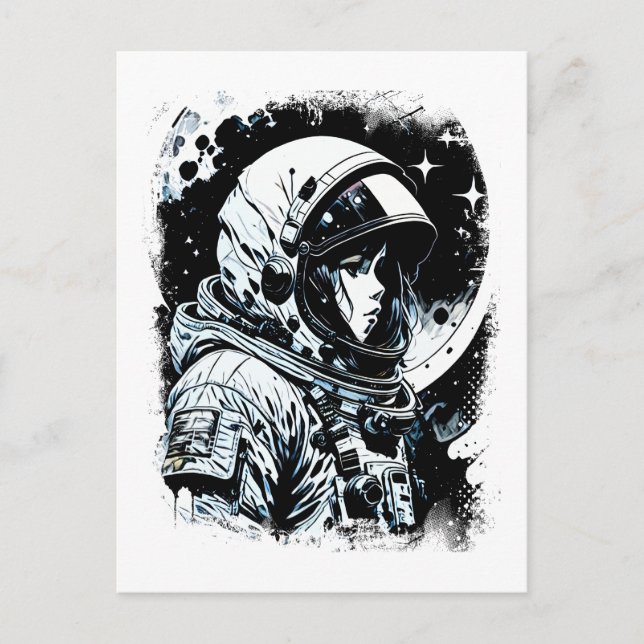 Woman Astronaut i rymden Abstrakt Science fiction Vykort (Framsida)