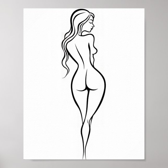 Woman Back View Minimalist Line Art Sketch Poster (Framsidan)