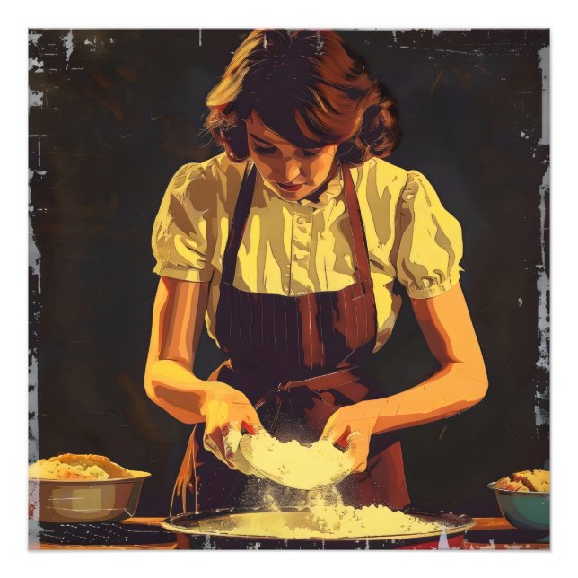 Woman Bake Vintage Fototryck (Framsidan)