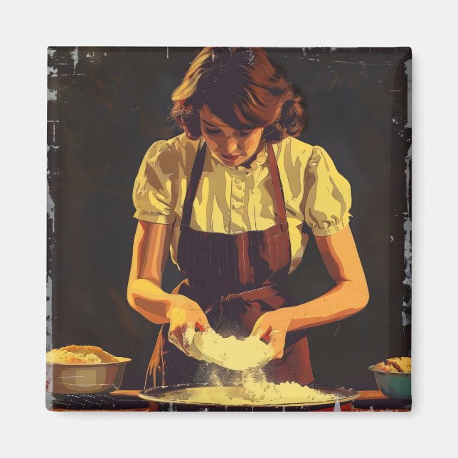 Woman Bake Vintage Magnet (Framsidan)