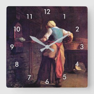 Woman Baking Bread, Jean-Francois Millet Fyrkantig Klocka