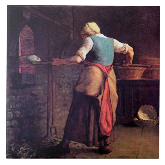 Woman Baking Bread, Jean-Francois Millet Kakelplatta (Framsidan)