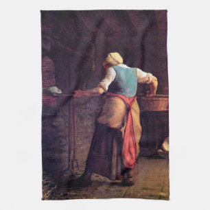 Woman Baking Bread, Jean-Francois Millet Kökshandduk
