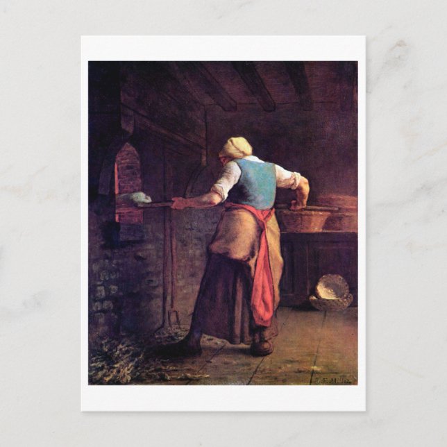 Woman Baking Bread, Jean-Francois Millet Vykort (Framsida)