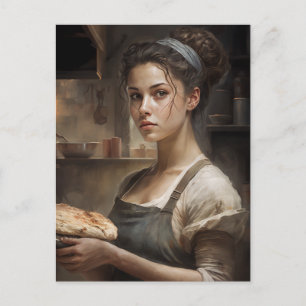 Woman Baking Bread Vykort