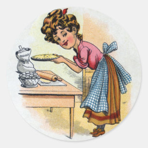 Woman Baking Paj Runt Klistermärke