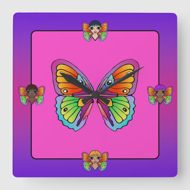 Woman Butterfly Clock Fyrkantig Klocka (Framsida)